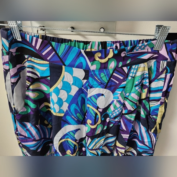 Saint & Sofia Wide Leg Pant, Blue Palm, Size US 8 - Picture 4 of 11